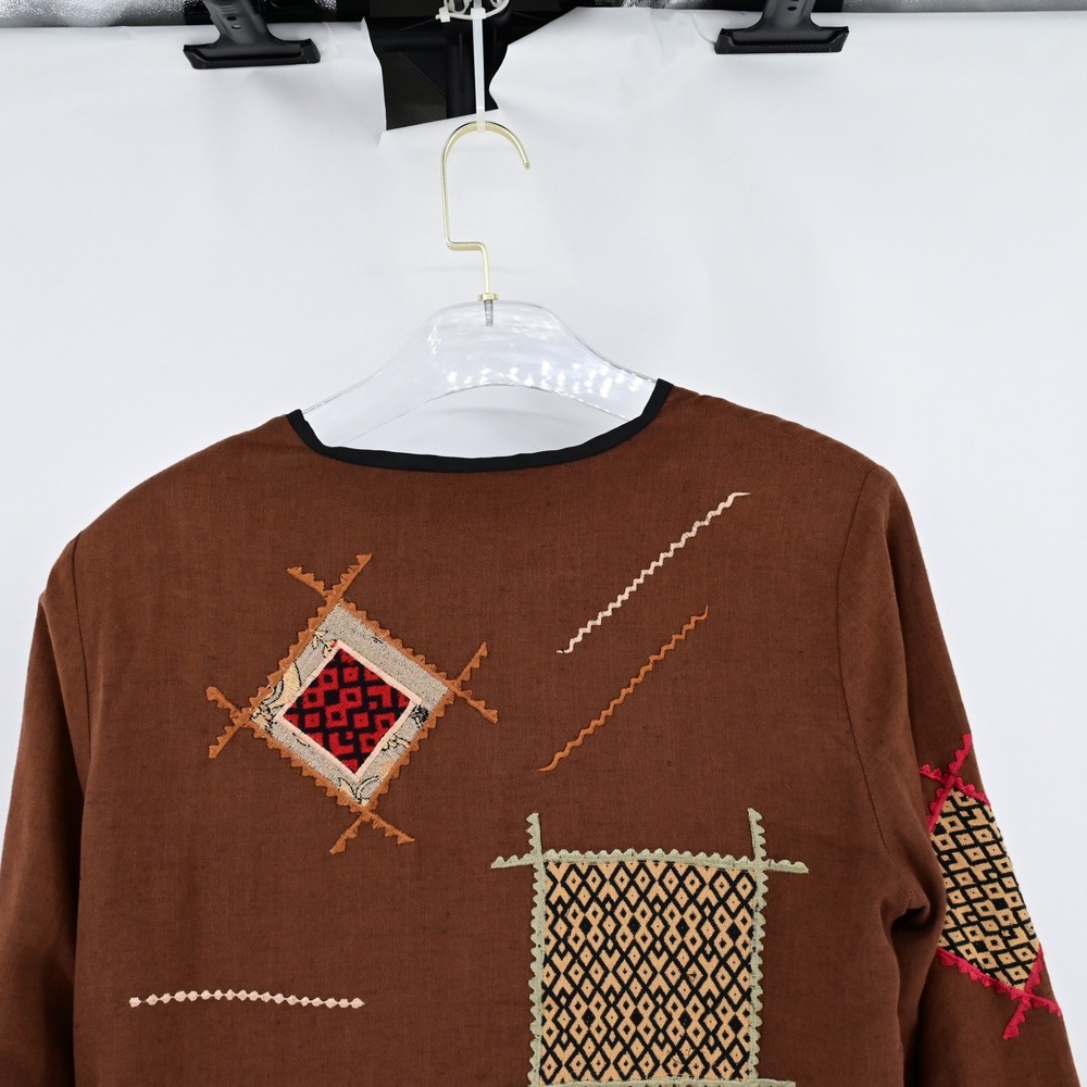 Vintage Cottage Core Patchwork Brown Embroidered … - image 8